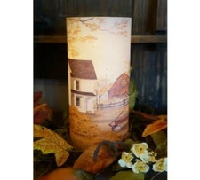 NEW Farmhouse FALL CANDLE 6" PILLAR Barn Vintage Style Timer Primitive Harvest