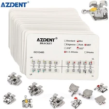 10 Packs Dental Ortho Metal Brackets Mini/Standard Roth/MBT 018/022 Hooks 3/345