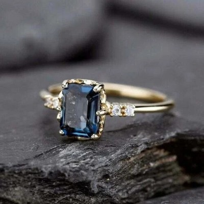 Sapphire 2Ct Emerald Cut Lab Created Diamond 14K Yellow Gold Plated Silver Ring