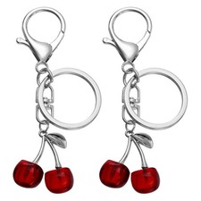 2Pcs Cherry Keychains Cute Handbag Accessories for Women Light Red