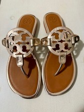 Tory Burch Miller Leather Sandals - Mirror Metallic, Rose Gold / Tan, Size 7