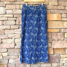 VTG 90s Jeanology 10 white Flower jean Women's Denim Maxi skirt Boho Prairie