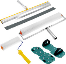 QWORK Self-Leveling Cement Tool Kit, 9" & 20" Spike Rollers with Scraper and Spi