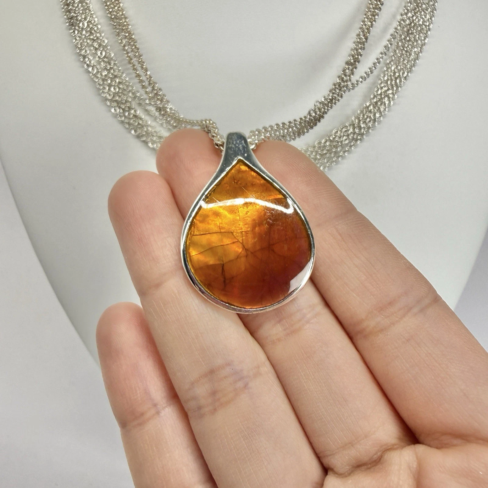 MONET Teardrop Pendant Multi-Strand Silver Tone Vintage Necklace Jewelry N599