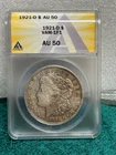 1921-D Morgan Silver Dollar ANACS Certified AU 50 VAM-1F 1 (Die Break M)