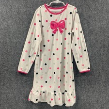 Carter's Girl's XL 14/ 16 Nightgown Long Sleeve Polka Dot Pink Bow Black White