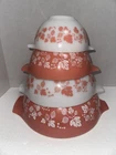 4 Pyrex Pink Gooseberry Cinderella Mixing/Nesting Bowls. #s 441, 442, 443, 444
