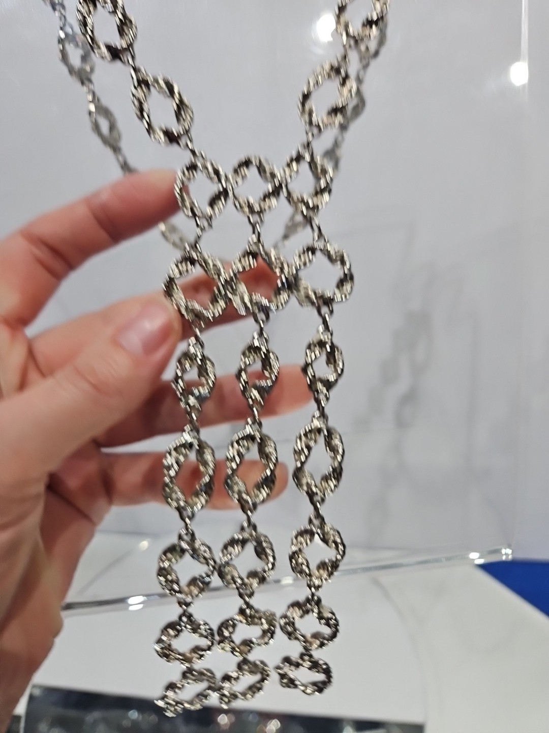 Statement Chain Necklace. Silver tone knotted rop… - image 4