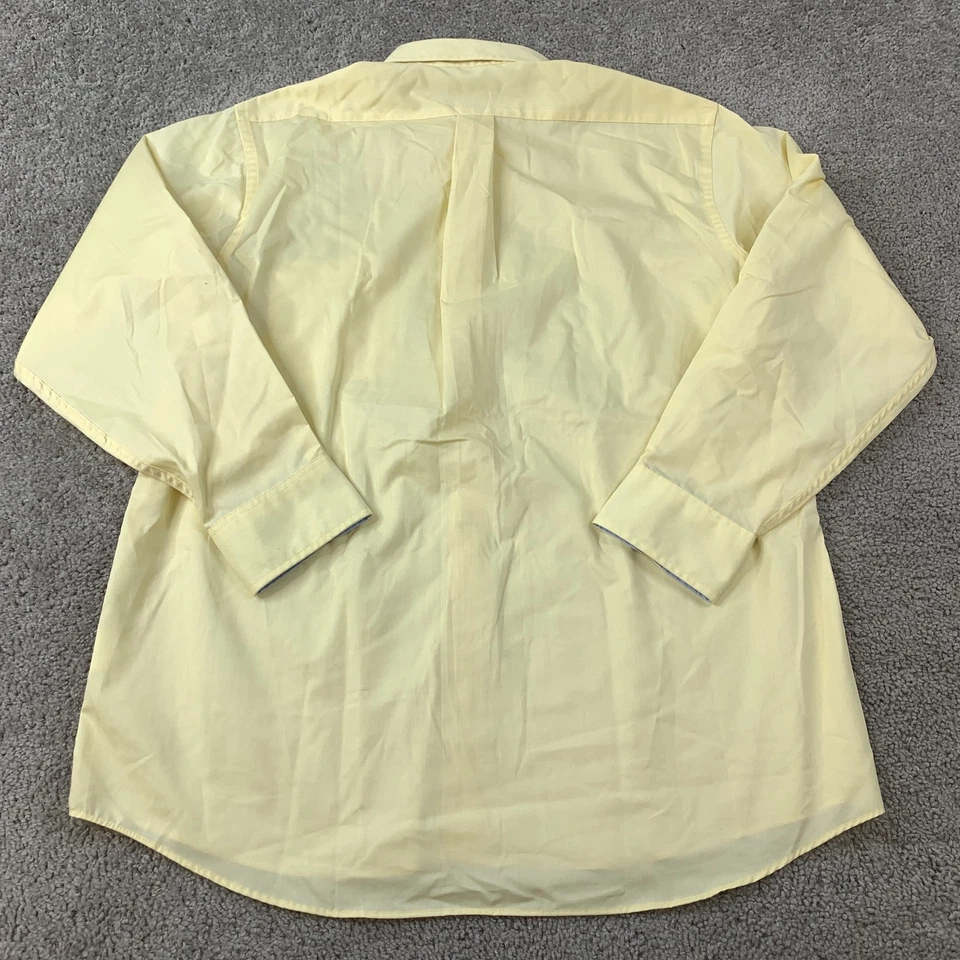 Camisa con botones Chaps para hombre 16,5 manga larga amarilla sarga sin arrugas algodón azul Foto 4 de 4