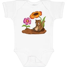Inktastic Cute Chipmunk On Lunch Break With Flowers Baby Bodysuit Animals Acorn