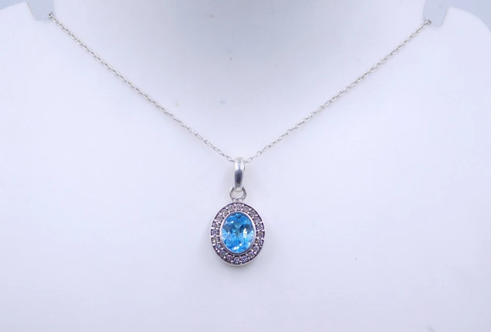 Creato IN Laboratorio Topazio Blu C.Z & C.Z Pietra Bicolore 925 Argento Sterling - Immagine 3 di 4