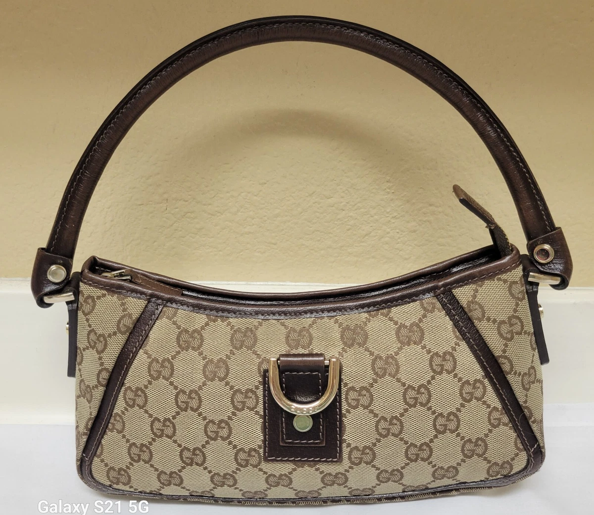 Gucci Beige/Gold GG Canvas and Leather Large D Ring Shoulder Bag