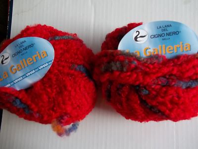 Vimar La Galleria wool blend boucle yarn, red/colors, lot of 2 (38 yds each)