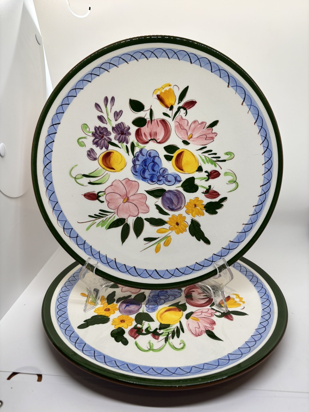 Stangl Fruit and Flowers 10” Dinner Plates Set Of 2 Hand Painted Pottery