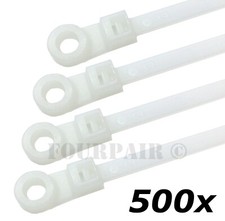 500 Pcs Lot - 8" Mount Head Screw Nail Hole Cable Zip Wire Tie 50 lbs - White