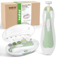 Baby Nail File Electric Baby Nail Care Set with LED Light, Nail Clippers Green