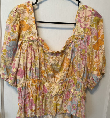 Cynthia Rowley Medium Bright Floral Puff Sleeve Top