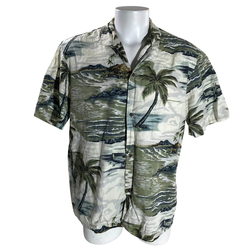 Camisa Hawaiana Royal Creations XL Palmeras Acondicionadores Olas Volcán Verde Tostado Foto 2 de 4