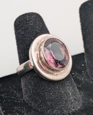 925 Sterling Silver  Faceted Purple Amethyst Vintage Ring  Size 8