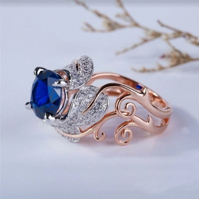 Anillo Cristal Zafiro Azul Plata Flor Oro Rosa Talla 5 - 11 Caja Regalo Gratis Foto 2 de 4