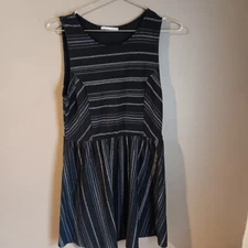 Elodie Dress Womens L Large Black Gray Blue Stretchy Striped Textured