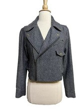 Grey moto zip up jacket with button-up collar