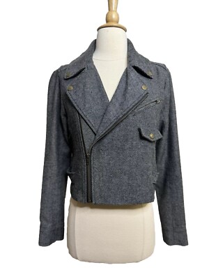 Grey moto zip up jacket with button-up collar