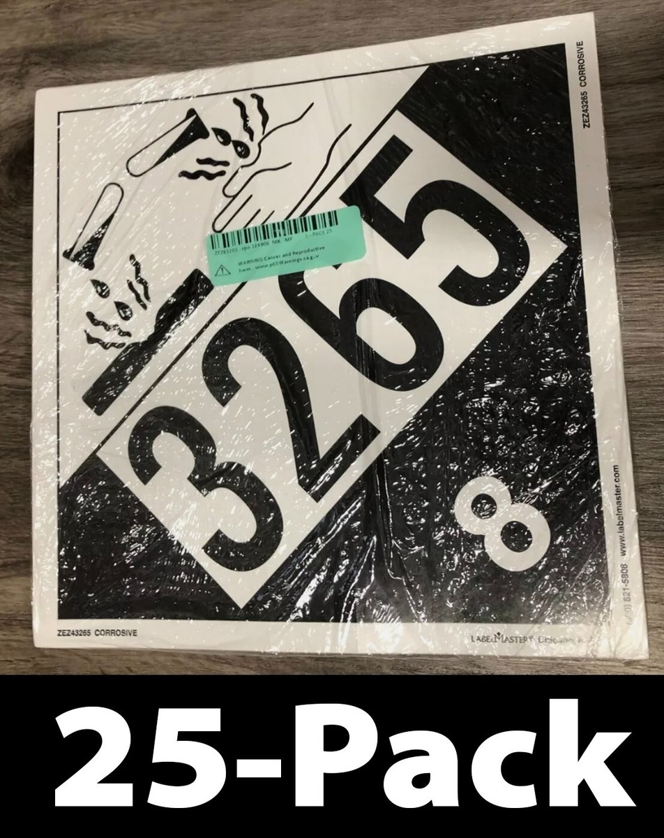 25-Pack LabelMaster ZEZ43265, UN 3265 Corrosive Placard E-Z
