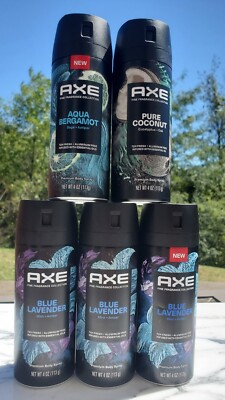 LOT (5) Axe Body Spray Fine Fragrance Collection Lavender, Coconut & Aqua 4oz