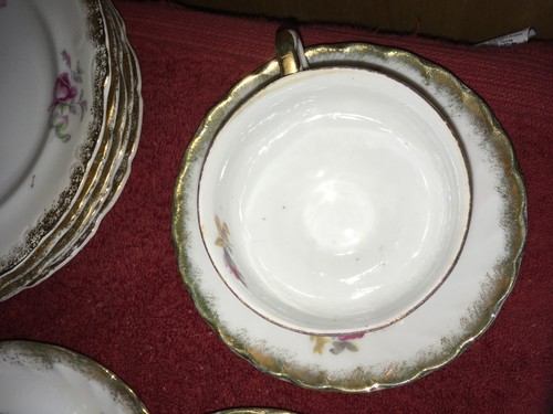 vintage shafford japan china set, 20 pc, 5 settings, floral, gold rim - Picture 3 of 7