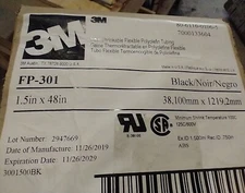 3M Black Heat Shrink Tubing 1.5" x 48" Long FP-301, 2:1 Shrink Ratio - Fast Ship