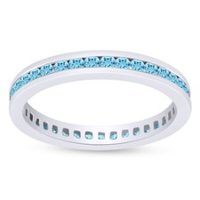 3mm Aquamarine March Birthstone Stackable Eternity Band Ring In Sterling Silver