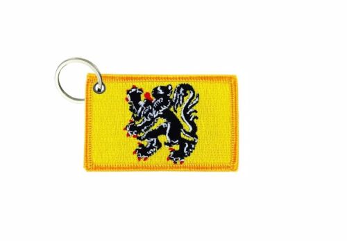 Keychain keyring embroidered embroidery patch double sided flag flanders belgium - Foto 1 di 1