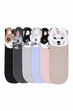 Women 6 Pairs of Cute Picot Animal Printed Anklet Cozy Plush Soft Slipper Socks