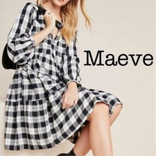 New Anthropologie Maeve Amber Plaid Tiered Tunic Dress Size Small