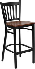 Black Vertical Back Metal Restaurant Barstool with Cherry Wood Seat