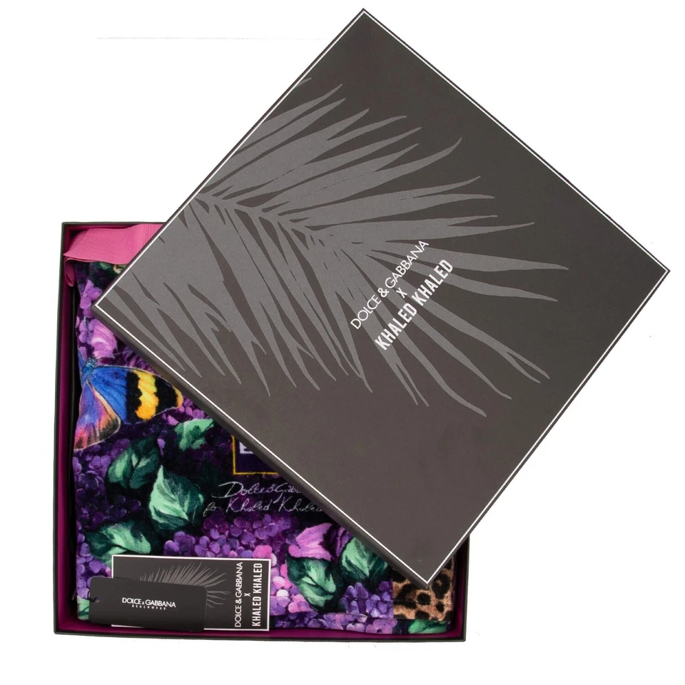 DOLCE & GABBANA DJ Khaled Leopard Flower Butterfly Beach Towel Purple Yellow  - Image 2 of 4