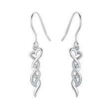 925 Sterling Silver Heart Drop Earrings with Zircon Dangling Design Women
