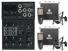  2 AKG P220 Studio Condenser Microphones Recording Mics Shockmounts Case Mixer