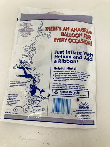 Vintage Looney Tunes Mylar Anagram Balloon Over The Hill Daffy Duck Bugs Bunny - Picture 4 of 5