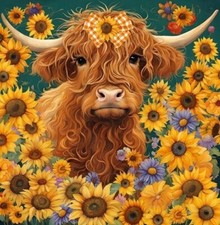 New Highland Cow Plush Throw Blanket Gift Farm Sunflowers Horns Bull Daisies NIP