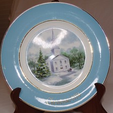 Vintage Christmas Country Church 1974 Avon Collector Plate Pretty Blue Plate