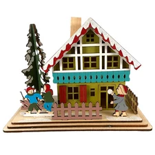 Red Green or Natural Lighted Christmas House Laser Cut Wood CHOOSE YOUR STYLE