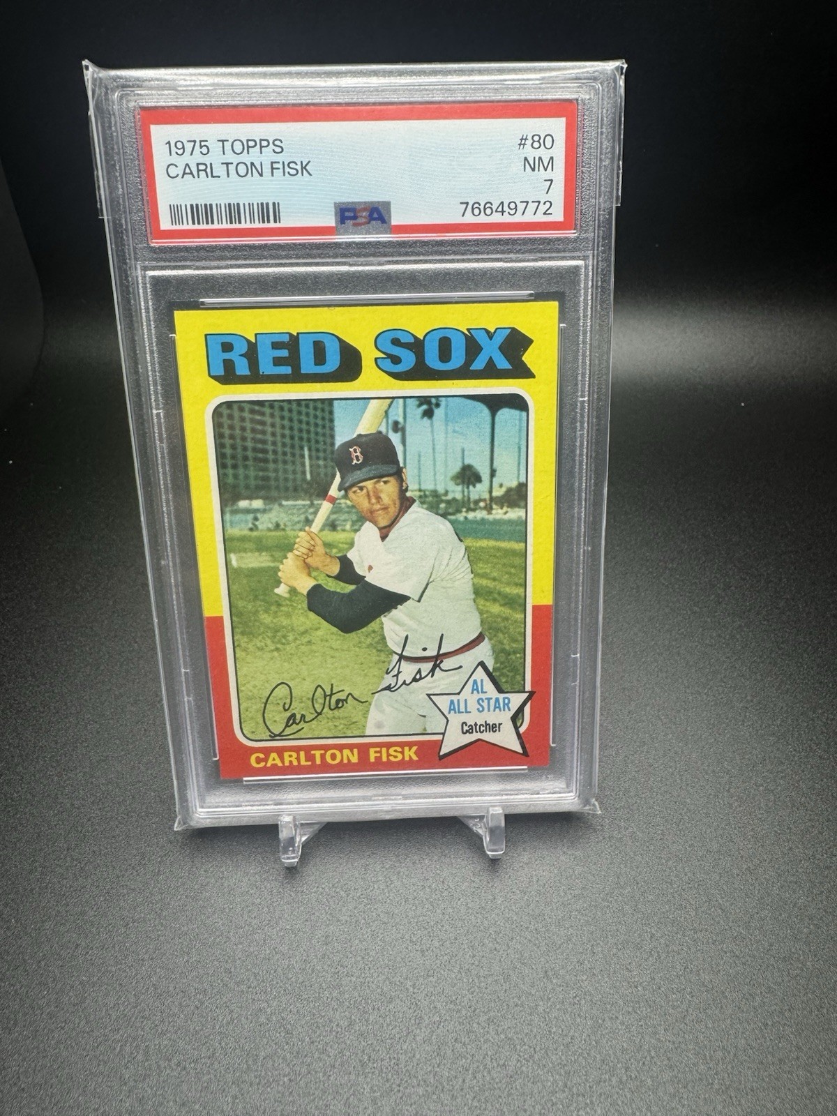 1975 Topps Baseball Card - #80 Carlton Fisk, PSA 7 Red Socks