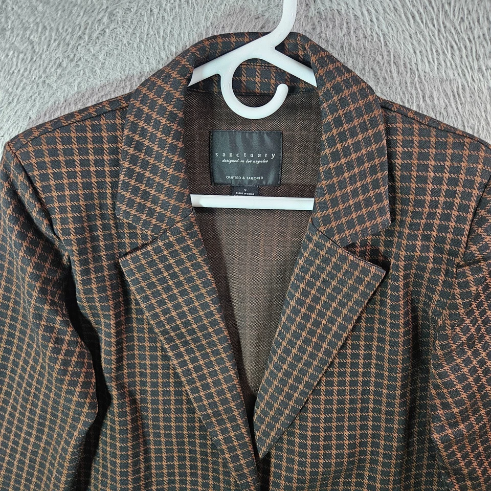 Jaqueta Sanctuary Boyfriend Blazer Xadrez Feminina Pequena Marrom Preta Xadrez - Imagem 3 de 4