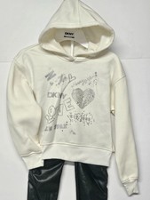 DKNY Girls Size 5 2 Pc Outfit, Sparkling Stone Like Hoodie, Leather Like Pants