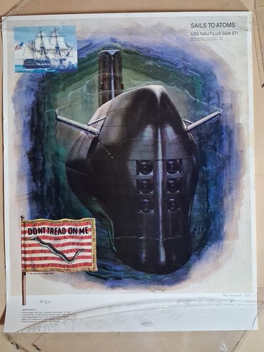 Vtg 1981 USS Nautilus SSN 571 Submarine Art Print Freeman Signed Numbered 14x18
