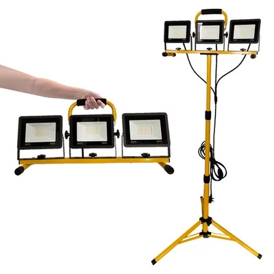 3-Heads LED Flood Lights Tripod Stand Adjustable Camp Work Site Emergency Lamp！