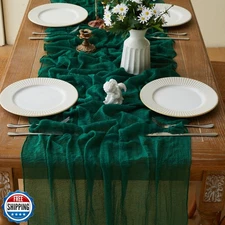 3 Pack Dark Green Cheesecloth Table Runner 35x120 Inch Long Romantic Table Ru