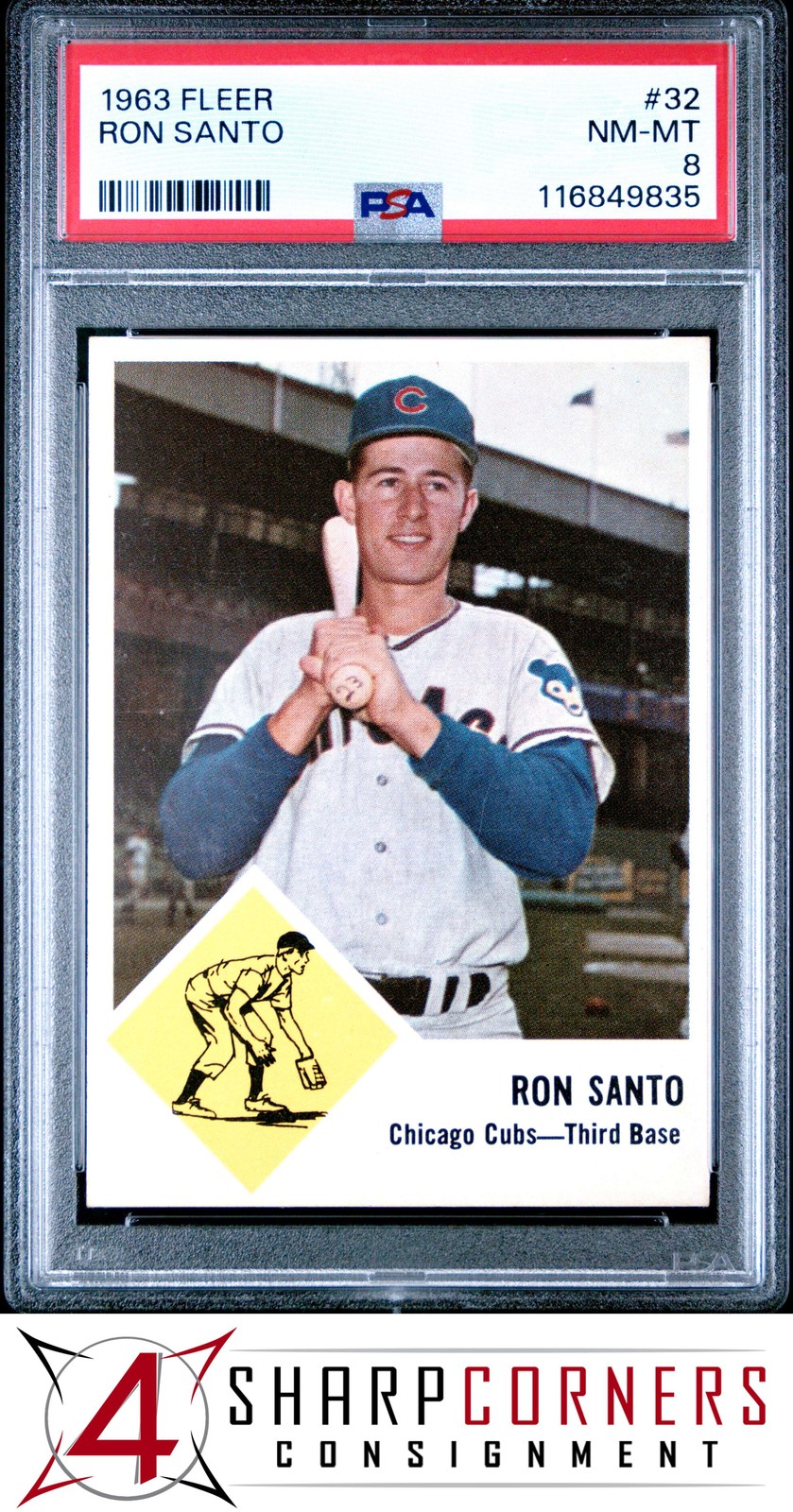 1963 FLEER #32 RON SANTO CUBS HOF PSA 8